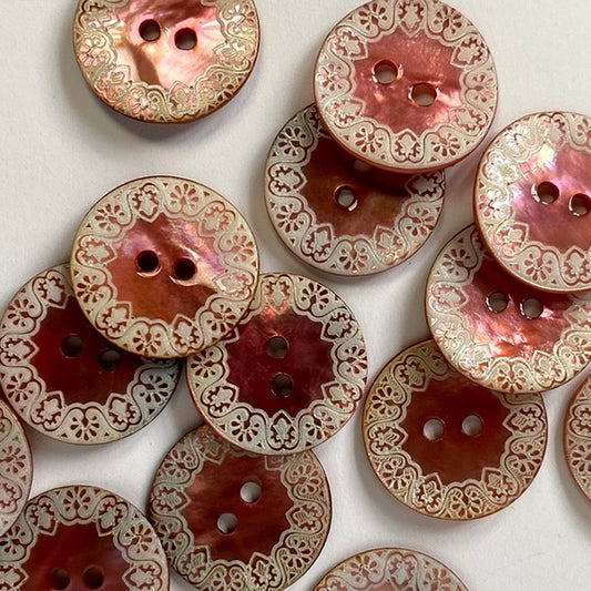 Pearly rose pink shell button with laser edge